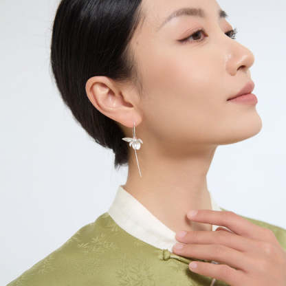 Search for original Xinyiwu sterling silver literary style new Chinese style three-dimensional magnolia flower Jiangnan temperament long earrings-Mix MIx Style