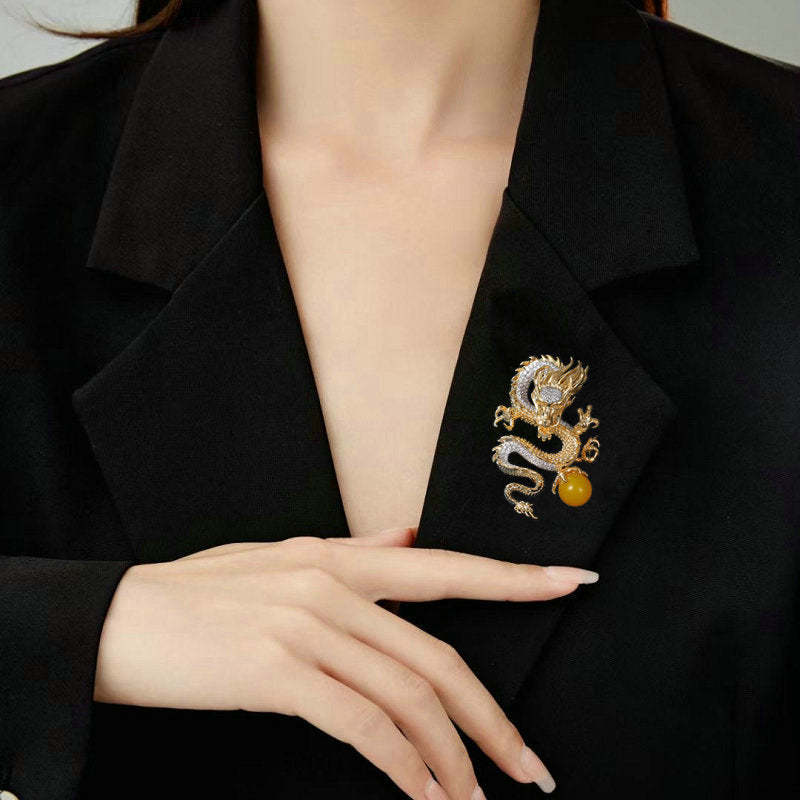 2024 new Chinese style dragon-shaped corsage trendy unisex suit jacket pin high-end zodiac dragon brooch-Mix MIx Style