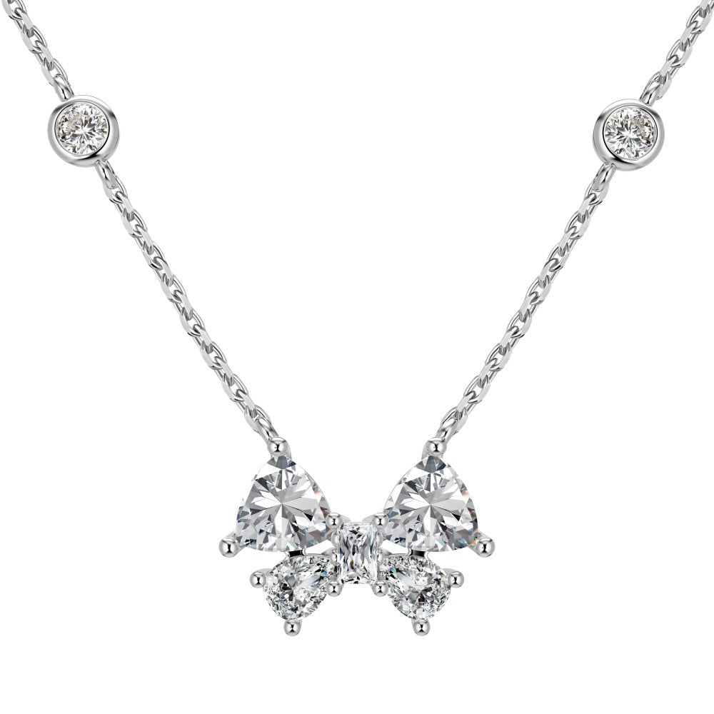 Linlang s925 sterling silver butterfly necklace for women inlaid with fat triangle zircon light luxury simple bow pendant clavicle chain-Mix MIx Style