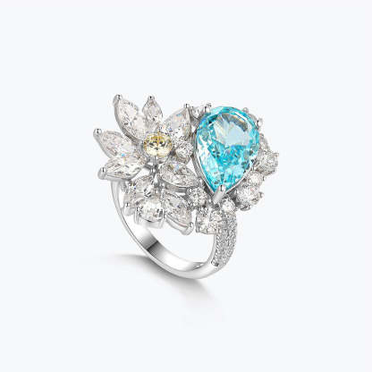 Sky Blue Luxury Flower Pear Cut Moissanite Diamond 4ct 18k White Gold Engagement Ring | Mix Mix Style-Mix MIx Style