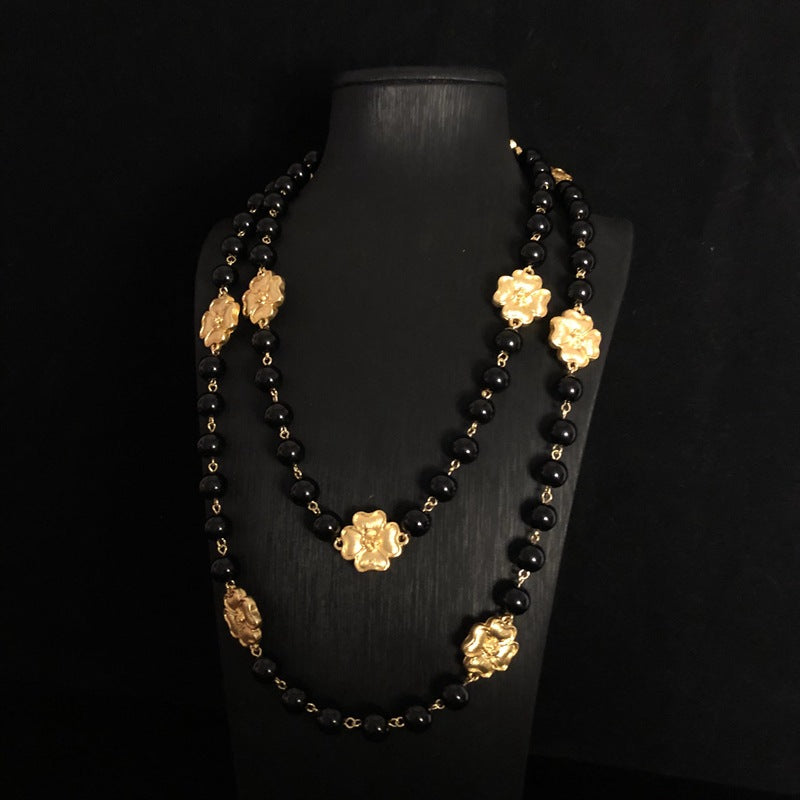 Flowers Yellow Beads Vintage Retro Classic Luxury 18k Gold Vermeil Plated Necklace Earrings Jewelry Set | Mix Mix Style-Mix MIx Style