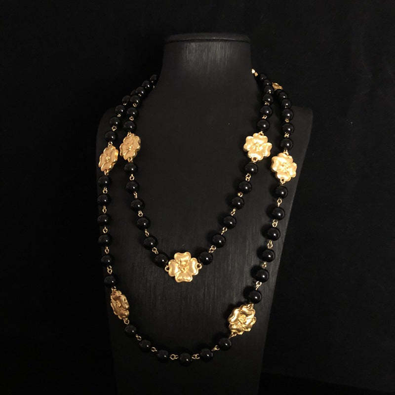 Flowers Yellow Beads Vintage Retro Classic Luxury 18k Gold Vermeil Plated Necklace Earrings Jewelry Set | Mix Mix Style-Mix MIx Style