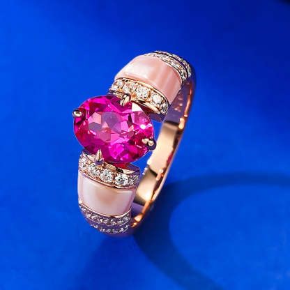 Hot selling new natural pink shell rupee red diamond ring European and American style high-end 925 sterling silver goddess lady ring-Mix MIx Style