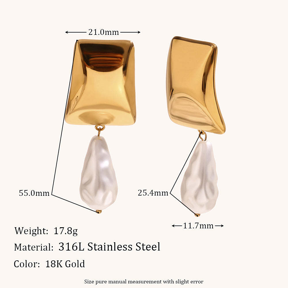 Geometric Classic White Akoya Pearl Elegant 18k Vermeil/White Gold Plated Vintage Retro Drop Earrings | Mix Mix Style-Mix MIx Style