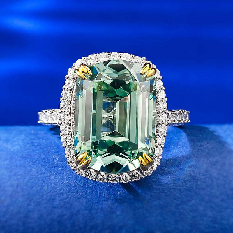 Luxury Green Emerald Cut Moissanite Diamond 5ct 18k White Gold Plated Engagement Ring | Mix Mix Style-Mix MIx Style