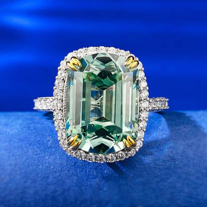 Luxury Green Emerald Cut Moissanite Diamond 5ct 18k White Gold Plated Engagement Ring | Mix Mix Style-Mix MIx Style