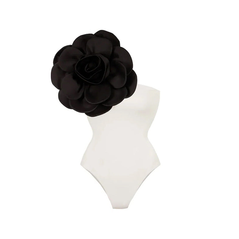 Statement Bodysuit & Swimsuit With Oversized Flower - Black | Mix Mix Style [Hot Seller]-Mix MIx Style