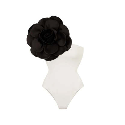 Statement Bodysuit & Swimsuit With Oversized Flower - Black | Mix Mix Style [Hot Seller]-Mix MIx Style
