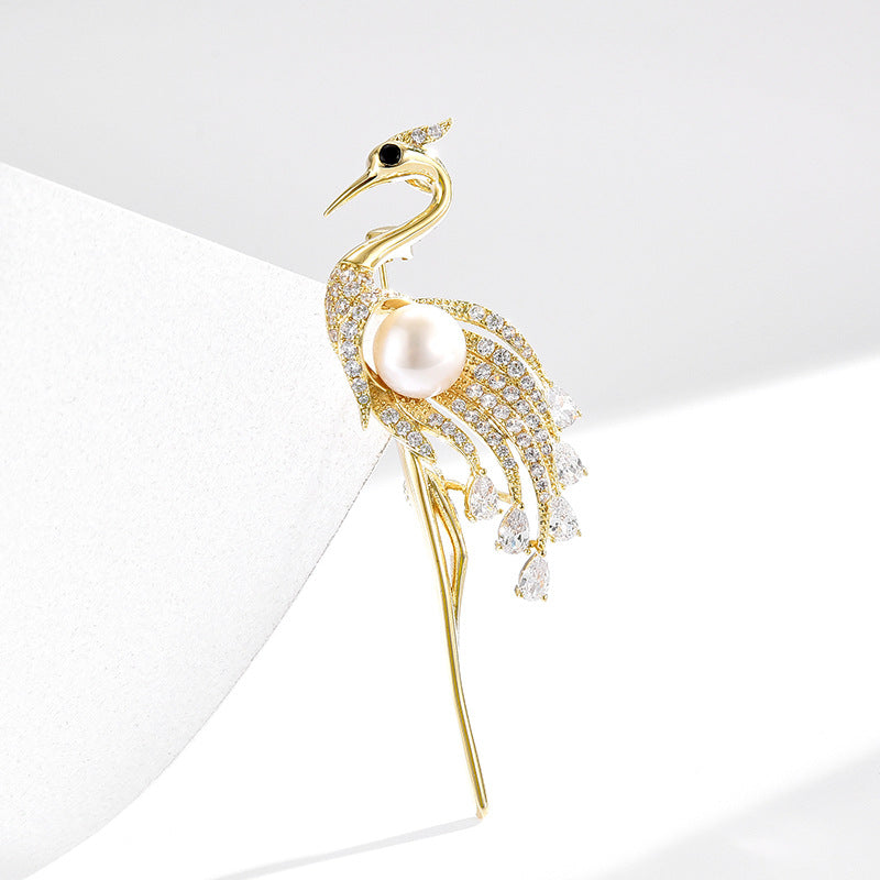 New style new Chinese style elegant temperament smart elegant crane high-end freshwater pearl coat brooch accessories-Mix MIx Style