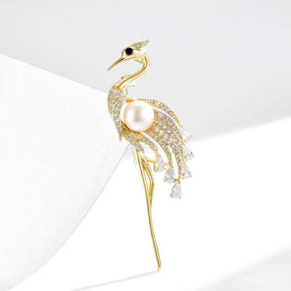 New style new Chinese style elegant temperament smart elegant crane high-end freshwater pearl coat brooch accessories-Mix MIx Style