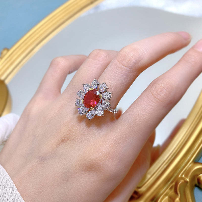 Mujing Jewelry 2023 New S925 Silver 3ct Ruby 8*10 Denier Ring Women's Luxury Inlaid Retro Ring-Mix MIx Style