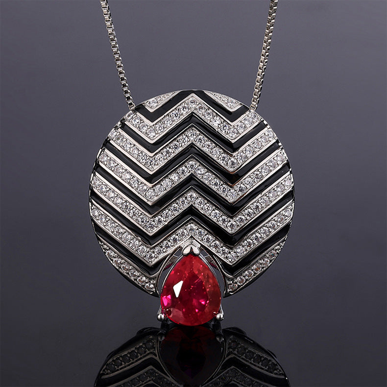 Pink & Blue Vintage Pendant Pear Cut Diamond Luxury 18k White Gold Plated Necklace Earrings Jewelry Set | Mix Mix Style-Mix MIx Style