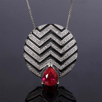 Pink & Blue Vintage Pendant Pear Cut Diamond Luxury 18k White Gold Plated Necklace Earrings Jewelry Set | Mix Mix Style-Mix MIx Style