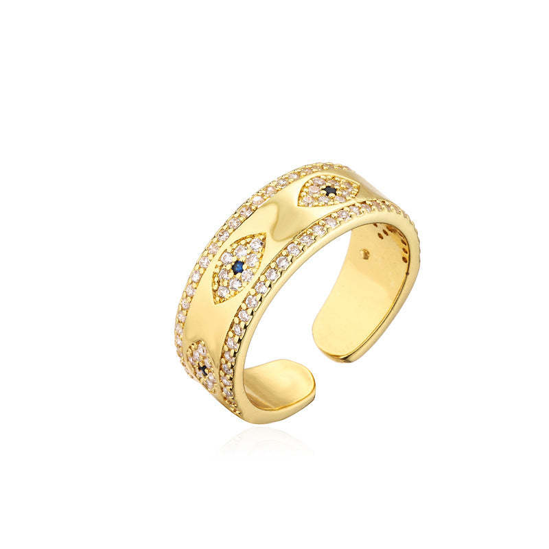 Australian and ancient cross-border supply European and American fashion copper micro-inlaid jewelry copper plated 18K gold zircon devil eye ring new-Mix MIx Style