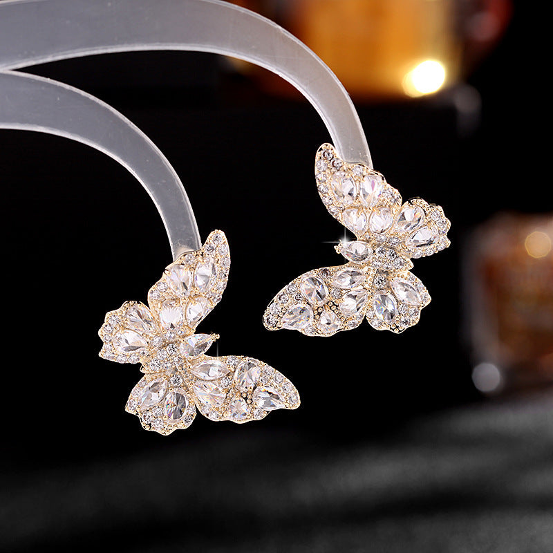 New European and American earrings heavy-duty high-grade color zircon earrings for women with atmospheric s925 silver needle three-dimensional butterfly earrings-Mix MIx Style