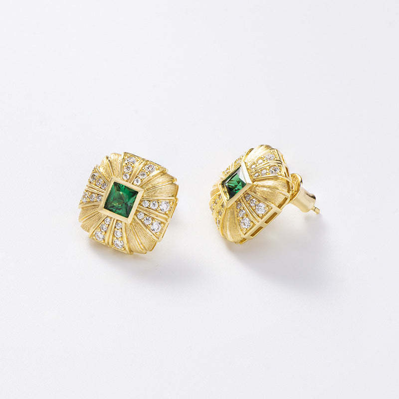 Classic Timeless Green Princess Moissanite Diamonds Luxury 18k Vermeil Gold Plated Stud Earrings | Mix Mix Style-Mix MIx Style