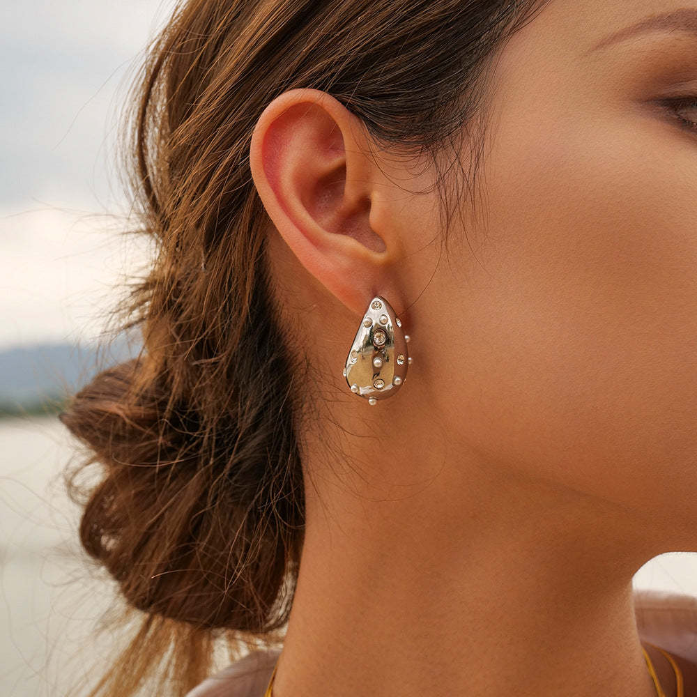 Water Drop Shaped Embellished White Moissanite Diamonds Luxury 18k Vermeil/White Gold Plated Drop Earrings | Mix Mix Style-Mix MIx Style