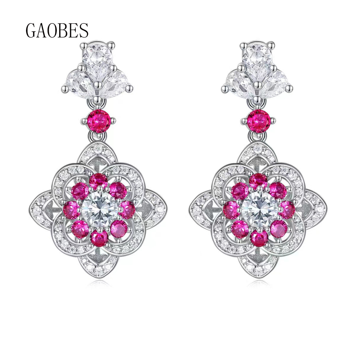 Retro palace red diamond earrings for women S925 sterling silver luxury full diamond diamond earrings elegant earrings in stock-Mix MIx Style