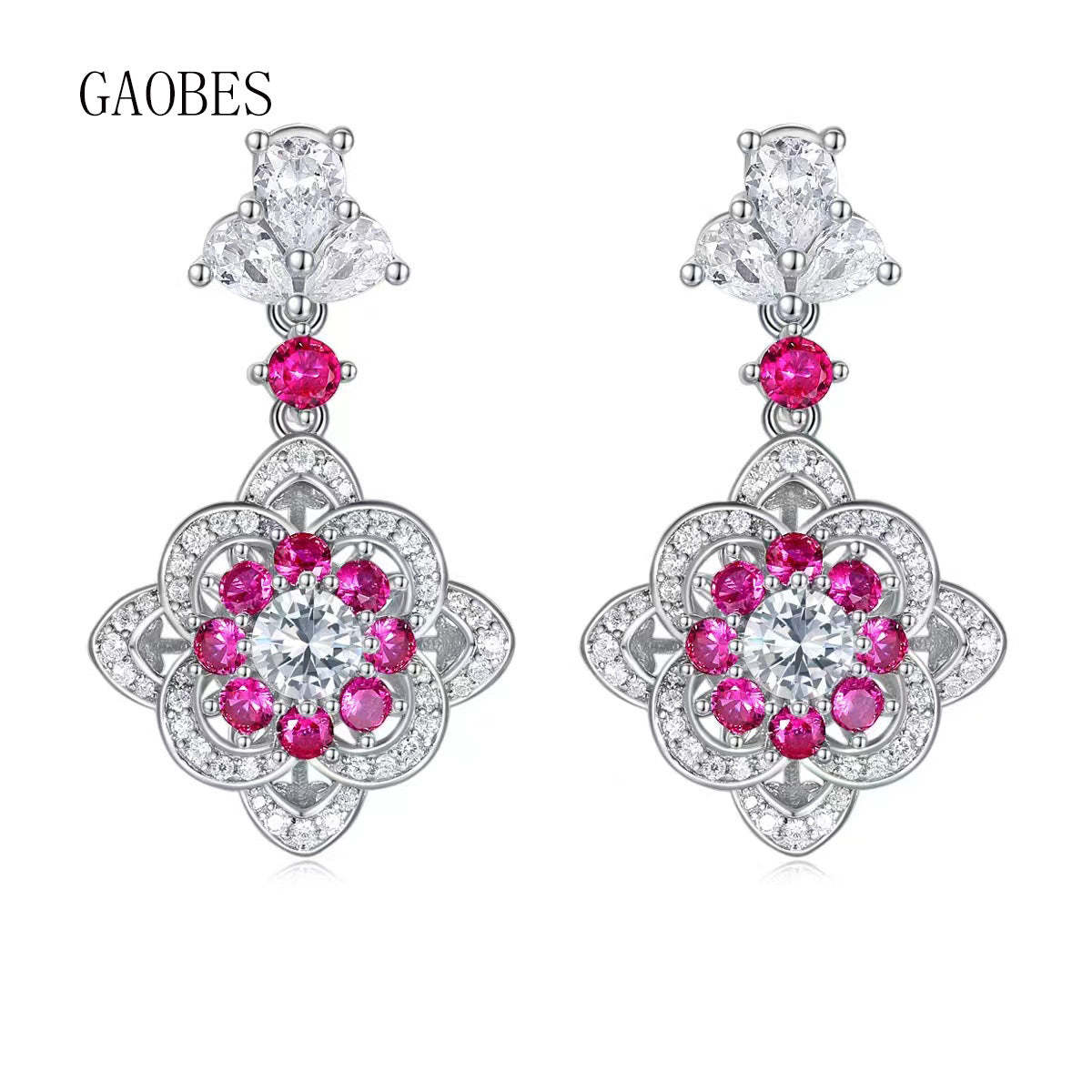 Retro palace red diamond earrings for women S925 sterling silver luxury full diamond diamond earrings elegant earrings in stock-Mix MIx Style