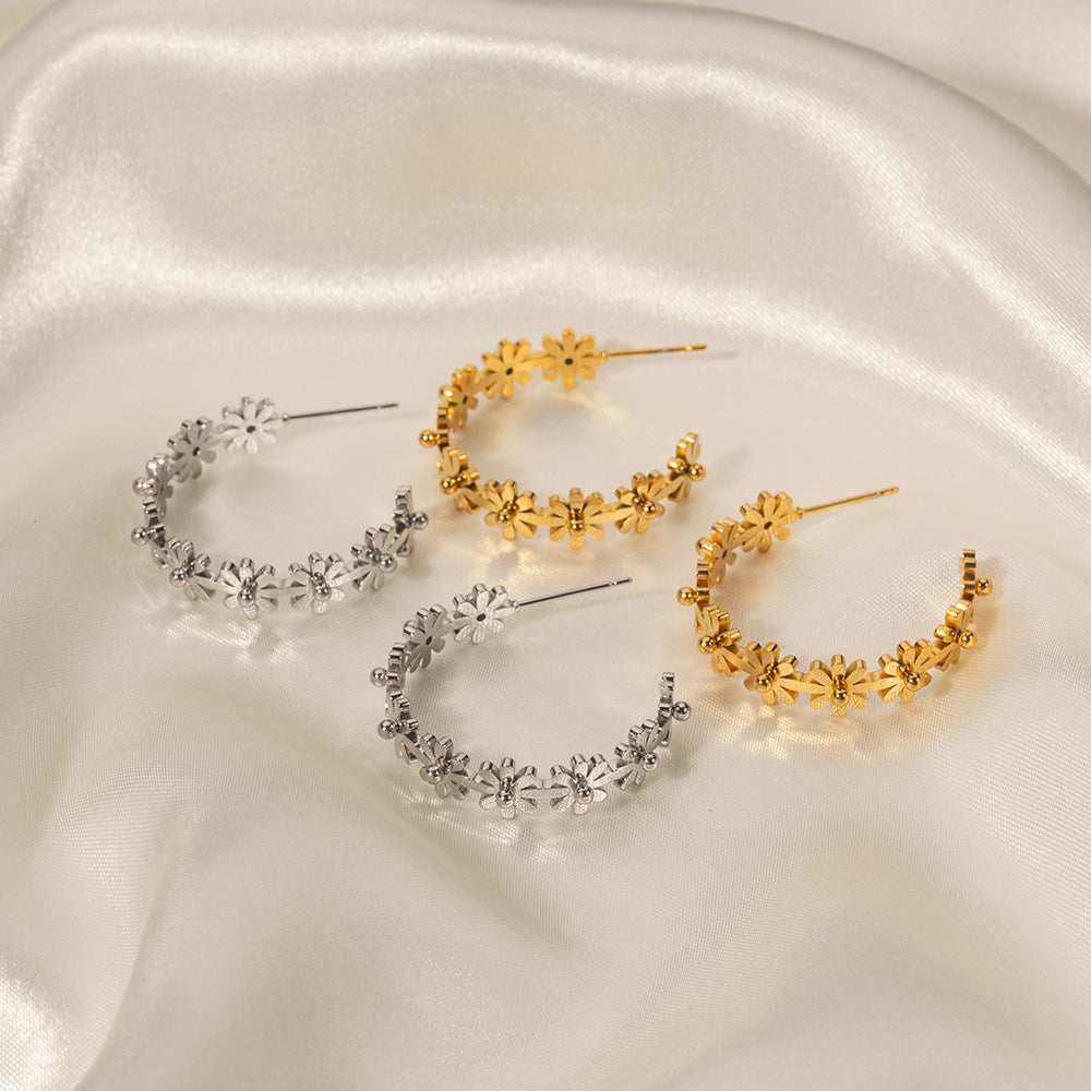 Flowers Dainty Trendy Elegant 18k Vermeil/White Gold Plated Hoop Earrings | Mix Mix Style-Mix MIx Style