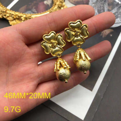 Flowers Yellow Beads Vintage Retro Classic Luxury 18k Gold Vermeil Plated Necklace Earrings Jewelry Set | Mix Mix Style-Mix MIx Style