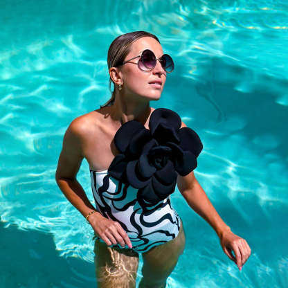 Statement Bodysuit & Swimsuit With Oversized Flower - Black | Mix Mix Style [Hot Seller]-Mix MIx Style
