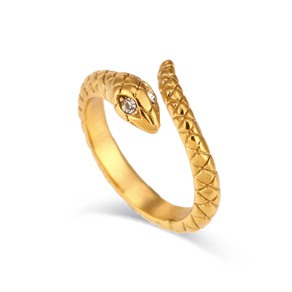 Snake Open Retro Classic Eyes Diamonds Elegant Dainty 18k Vermeil Gold Plated Adjustable Ring Jewelry | Mix Mix Style-Mix MIx Style