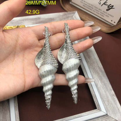 Seashell Silver Vintage Classic Diamonds Luxury 18k Gold Plated Brooch & Earrings Jewelry Set | Mix Mix Style-Mix MIx Style