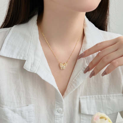 S925 sterling silver butterfly necklace women's marquise-shaped rectangular inlaid butterfly design exquisite clavicle chain neck accessories-Mix MIx Style