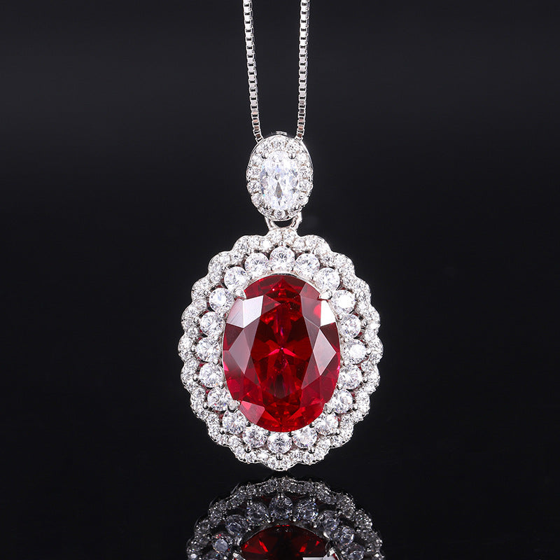 S925 silver European and American fashion set Douyin hot sale imitation ruby dan-shaped pendant ring 16*12 earrings 6*8-Mix MIx Style