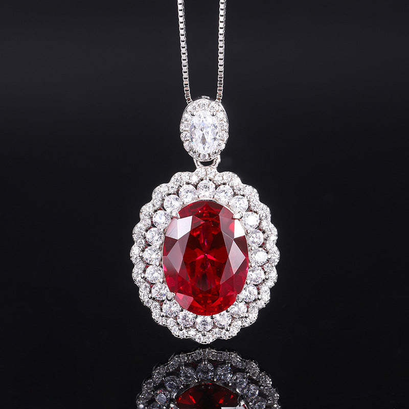 S925 silver European and American fashion set Douyin hot sale imitation ruby dan-shaped pendant ring 16*12 earrings 6*8-Mix MIx Style