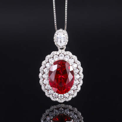 S925 silver European and American fashion set Douyin hot sale imitation ruby dan-shaped pendant ring 16*12 earrings 6*8-Mix MIx Style