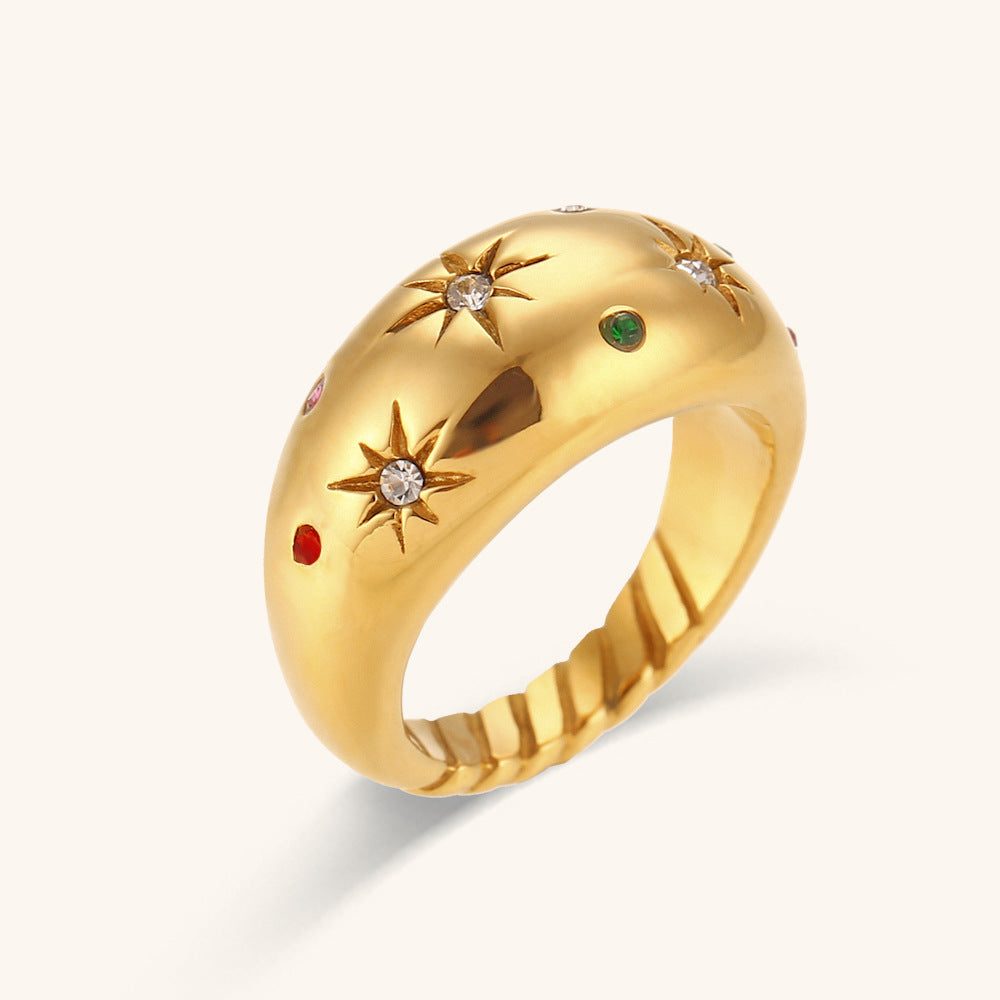 Solid Antique Style Star Round Micro Diamonds Elegant 18k Vermeil Gold Plated Ring Jewelry | Mix Mix Style-Mix MIx Style