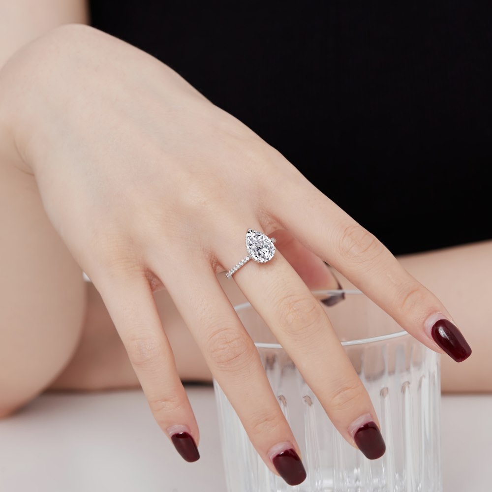 Dainty Pink Pear Cut Moissanite Diamond ct 18k White/Vermeil Gold Plated Engagement Ring | Mix Mix Style-Mix MIx Style