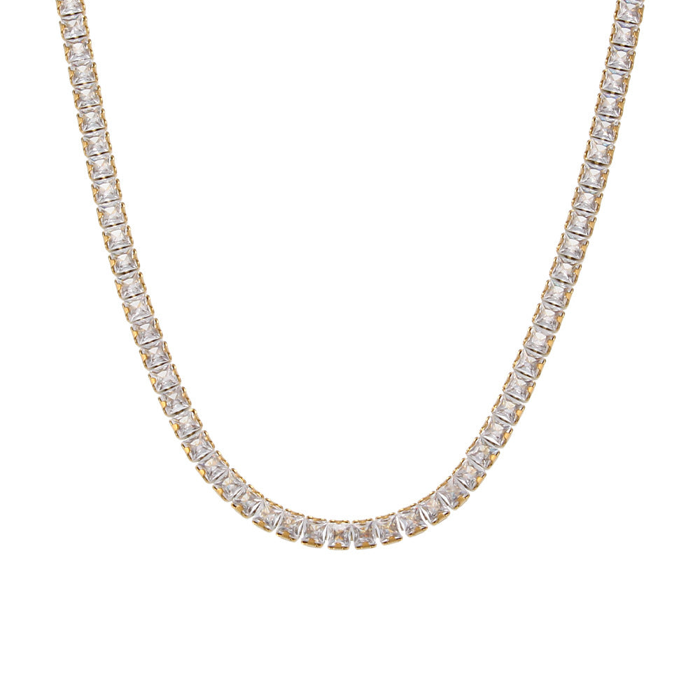 Chain Classic Pendant White Diamonds Luxury 18k Vermeil Gold Plated Necklace Bracelet Jewelry Set | Mix Mix Style-Mix MIx Style
