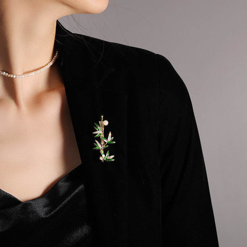 Xiliang Concubine National Trend High-end Bamboo Brooch Ancient Freshwater Pearl Corsage Oil Painting Temperament Coat Accessories Pin-Mix MIx Style