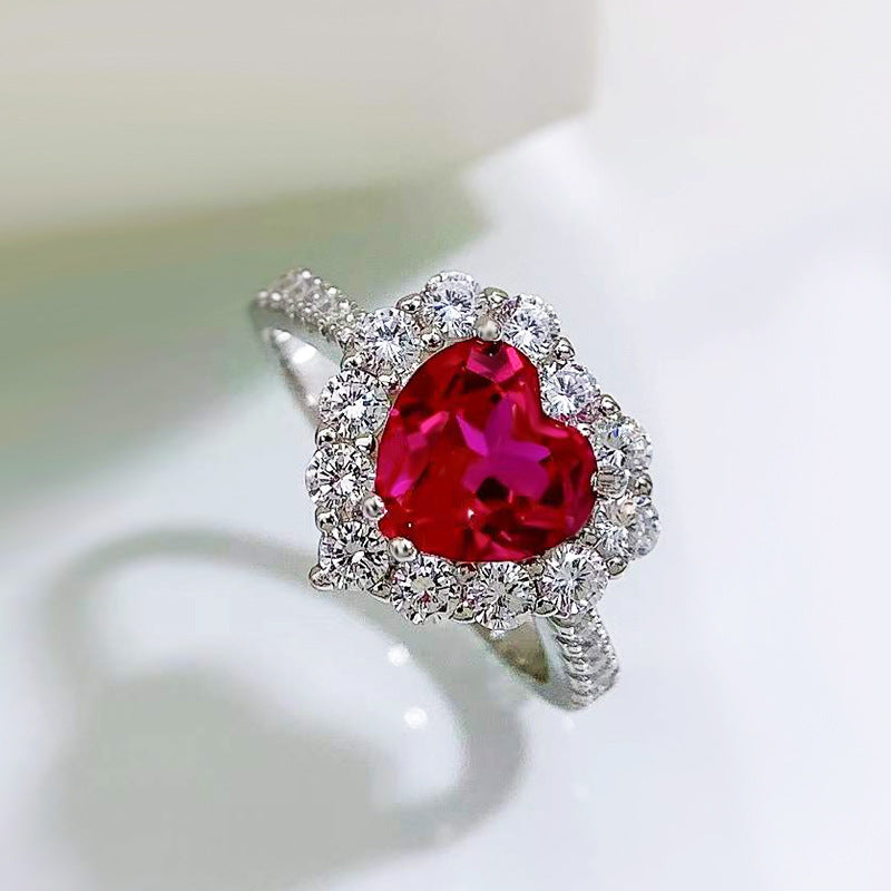 Mujing Jewelry 2023 new high 3ct carbon diamond 925 sterling silver ring inlaid with 8*8 heart-shaped luxury full diamond retro ring-Mix MIx Style