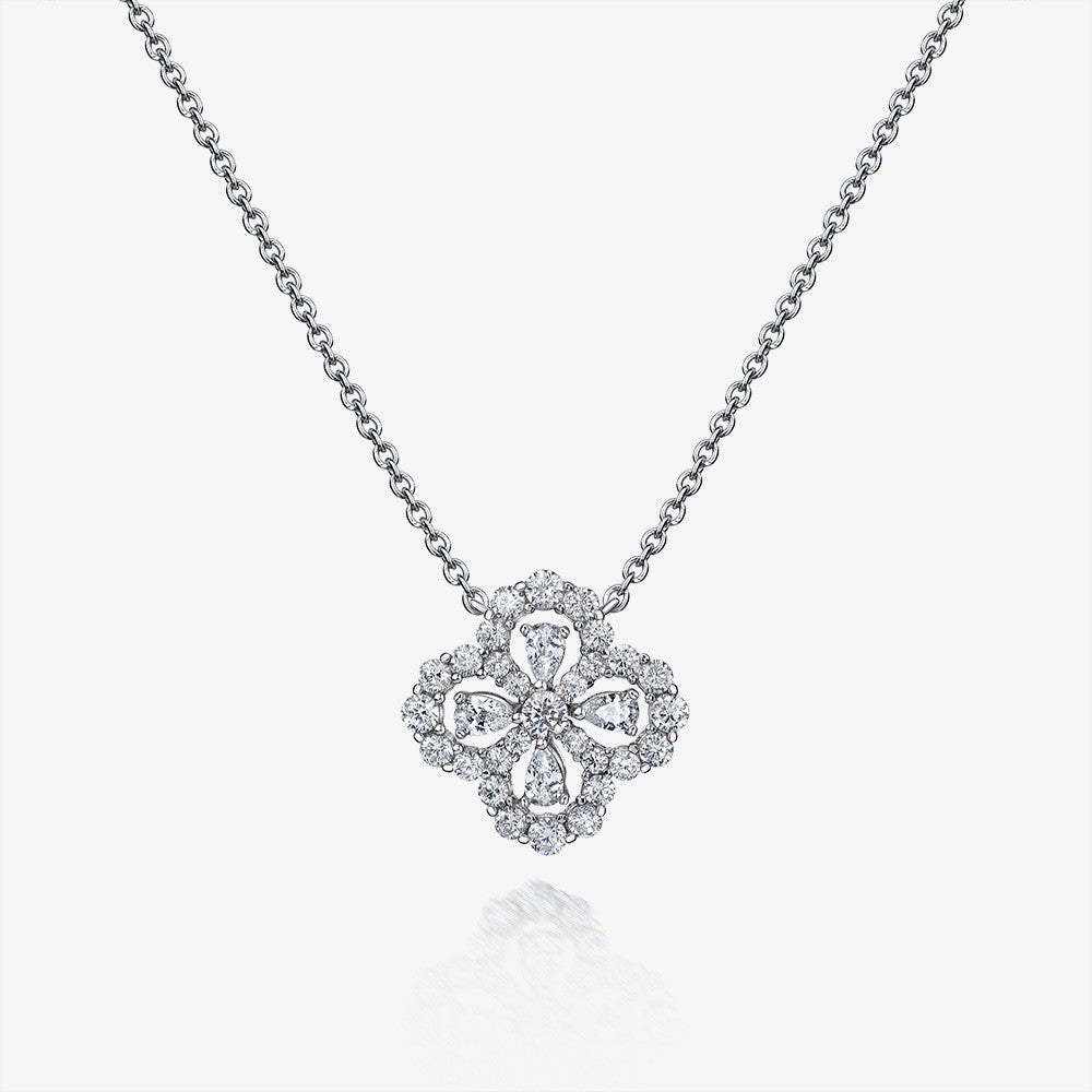 Clover pink - yellow - white Timeless pear Cut Moissanite Diamond Pend