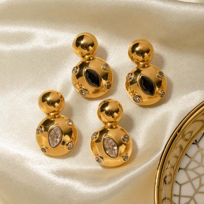 Circle Irregular White - Black Marquise Timeless Moissanite Diamonds Elegant 18k Vermeil Gold Plated Retro Drop Earrings | Mix Mix Style-Mix MIx Style