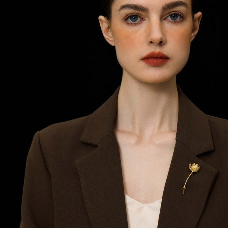 Looking for original elegant accessories of tulip flowers blooming at this moment S925 sterling silver brooch corsage for women-Mix MIx Style