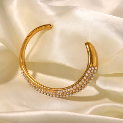INS Fashion New Versatile Titanium Steel Bracelet 18K Gold Plated Multi-layer Full Diamond Pearl Bracelet Trendy Women's Hand Accessories-Mix MIx Style