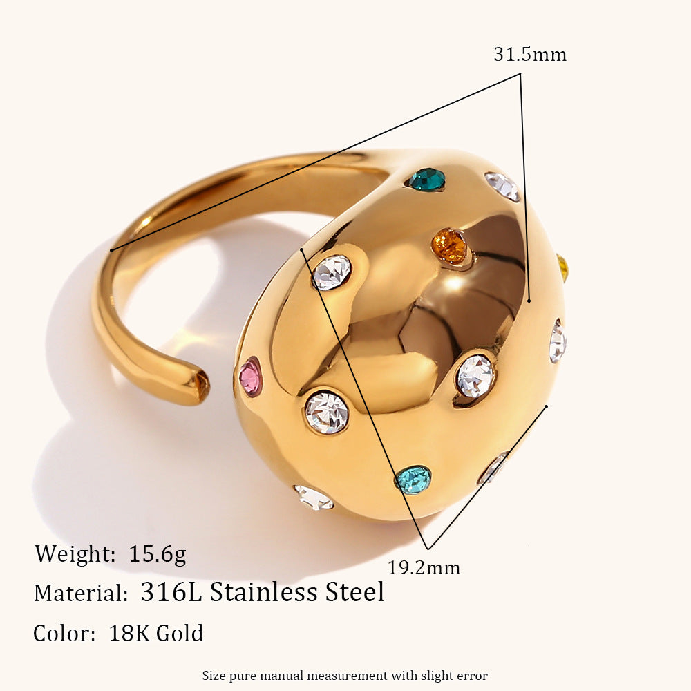 Open Vintage Colorful Round Diamonds Elegant  Luxury 18k Vermeil Gold Plated Adjustable Ring Jewelry | Mix Mix Style-Mix MIx Style
