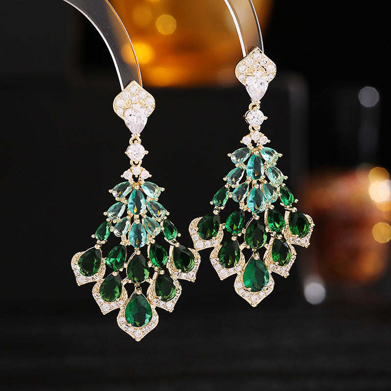 s925 silver needle super flash zircon inlaid earrings new style water drop petals heavy industry light luxury atmosphere dress with earrings-Mix MIx Style