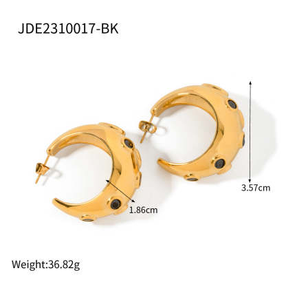 Moon Shaped Embellished White Moissanite Diamonds Luxury 18k Vermeil Gold Plated C-shaped Earrings | Mix Mix Style-Mix MIx Style
