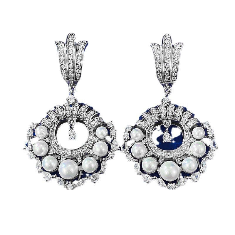 Mujing Jewelry 2023 New S925 Silver French Retro Full Diamond Pearl Earrings Feminine Fashion European and American Style-Mix MIx Style