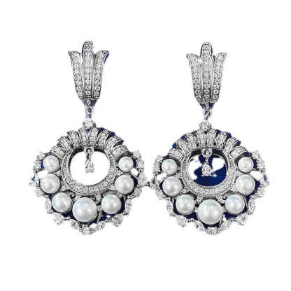 Mujing Jewelry 2023 New S925 Silver French Retro Full Diamond Pearl Earrings Feminine Fashion European and American Style-Mix MIx Style