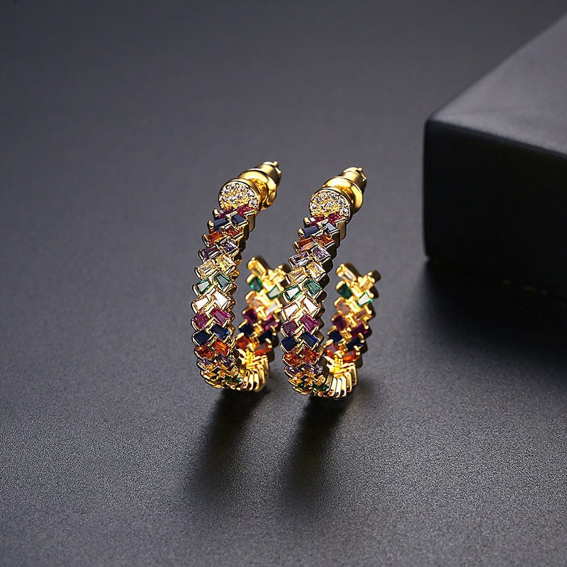 Trendy Multicolor Moissanite Diamonds Elegant 18k Vermeil/White Gold Plated Vintage Hoop Earrings | Mix Mix Style-Mix MIx Style