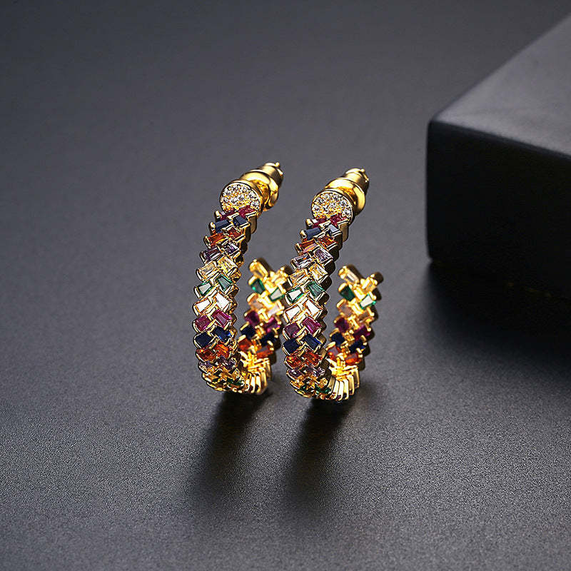 Trendy Multicolor Moissanite Diamonds Elegant 18k Vermeil/White Gold Plated Vintage Hoop Earrings | Mix Mix Style-Mix MIx Style