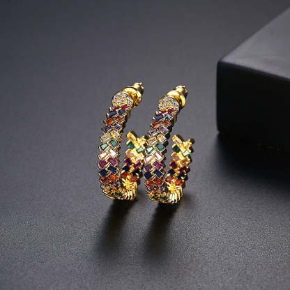 Trendy Multicolor Moissanite Diamonds Elegant 18k Vermeil/White Gold Plated Vintage Hoop Earrings | Mix Mix Style-Mix MIx Style