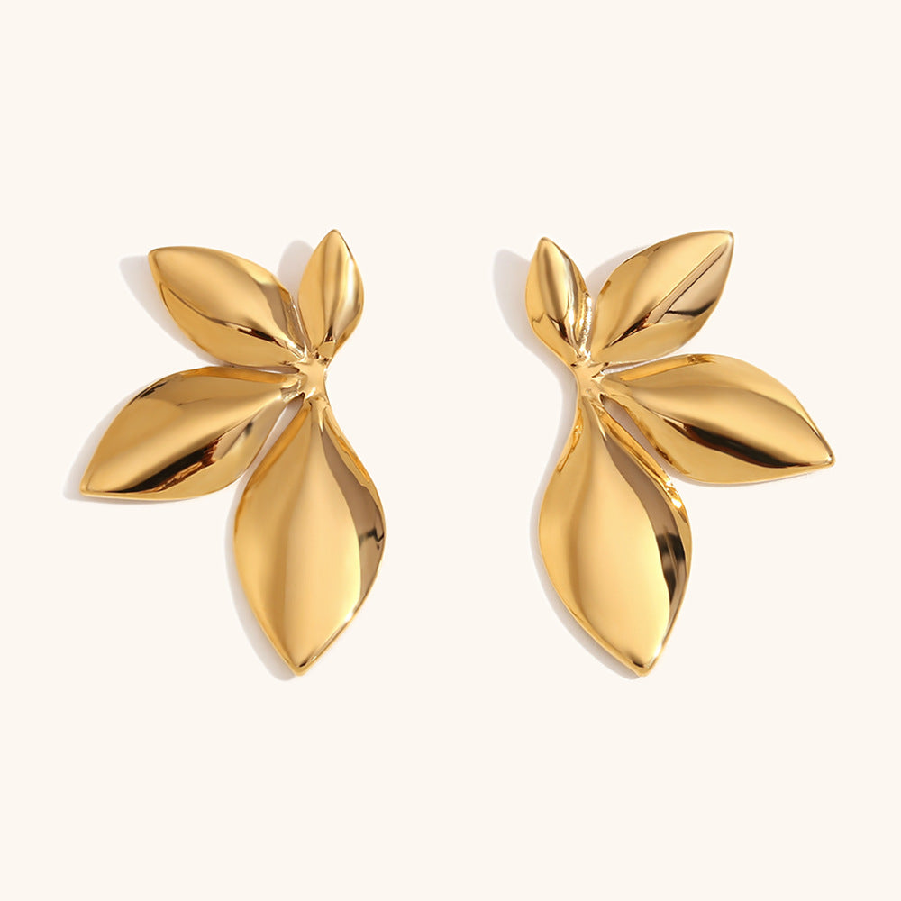 Leafs Textured Timeless Minimalist 18k Vermeil Gold Plated Vintage Retro Stud Earrings | Mix Mix Style-Mix MIx Style